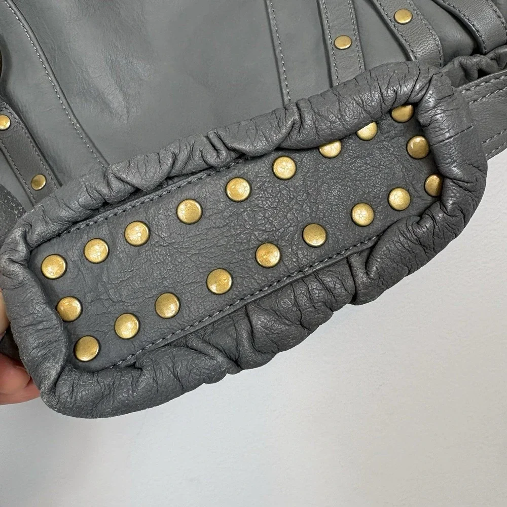 Vtg Betsey Johnson Shoulder Purse Satchel Studs Ruffles‎ Charms Y2K Gray